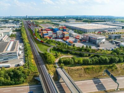 Visualisierung des Umschlagbahnhofs Augsburg-Gersthofen.