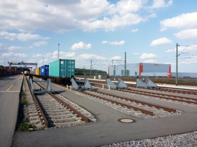 Verladegleise am Umschlagbahnhof Ulm-Dornstadt (Oktober 2020).