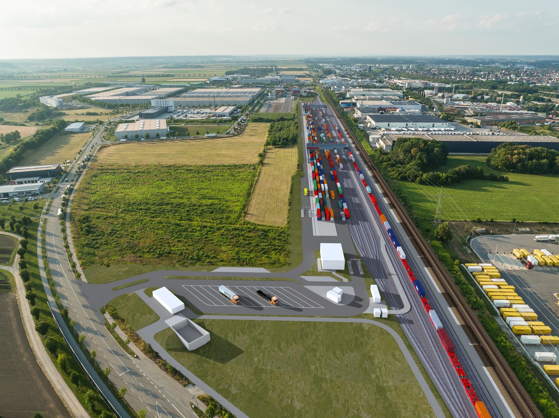 Visualisierung des neuen Containerbahnhofs in Augsburg