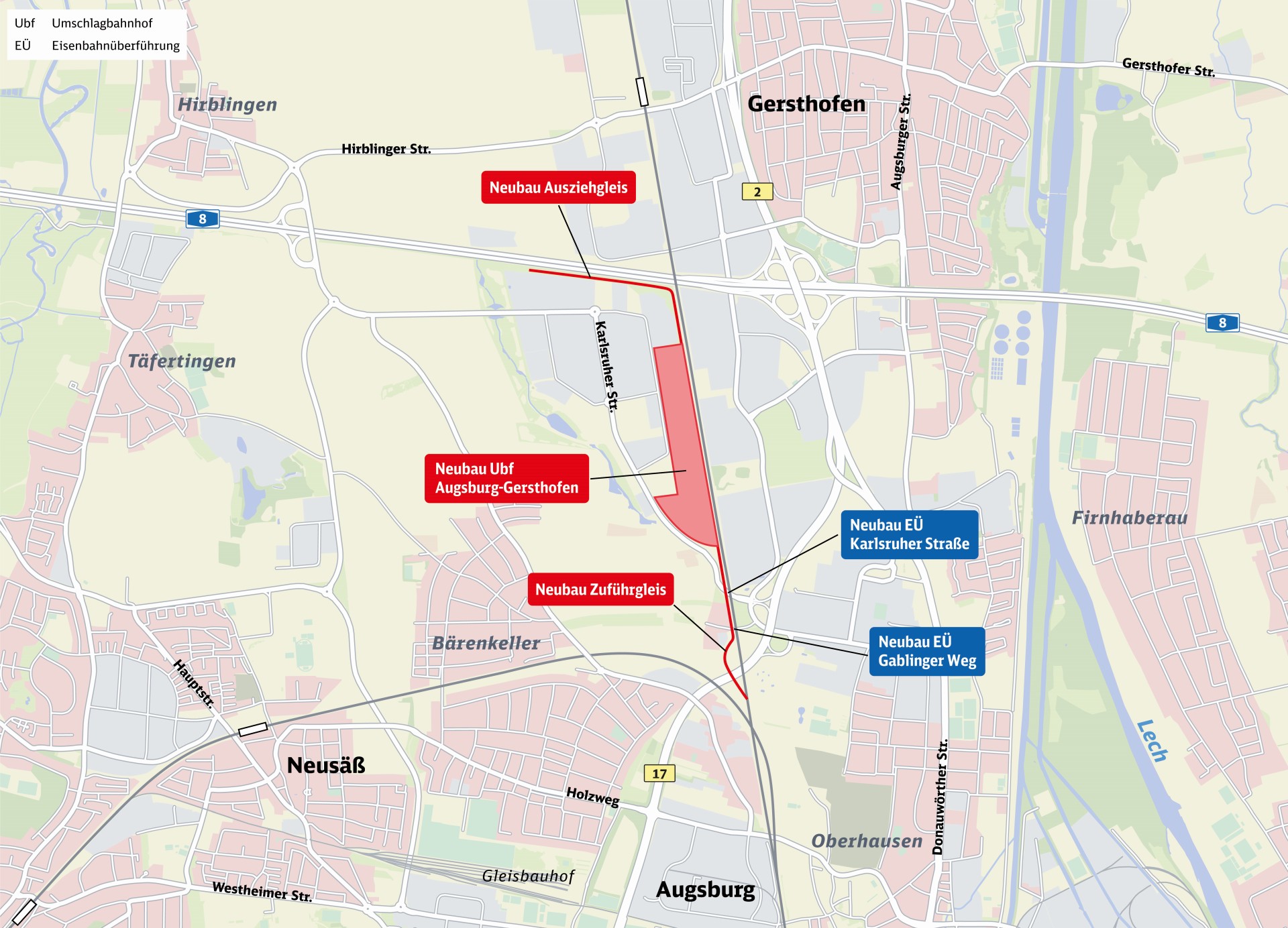 Übersichtskarte mit Erweiterungen am KV-Terminal Augsburg-Gersthofen