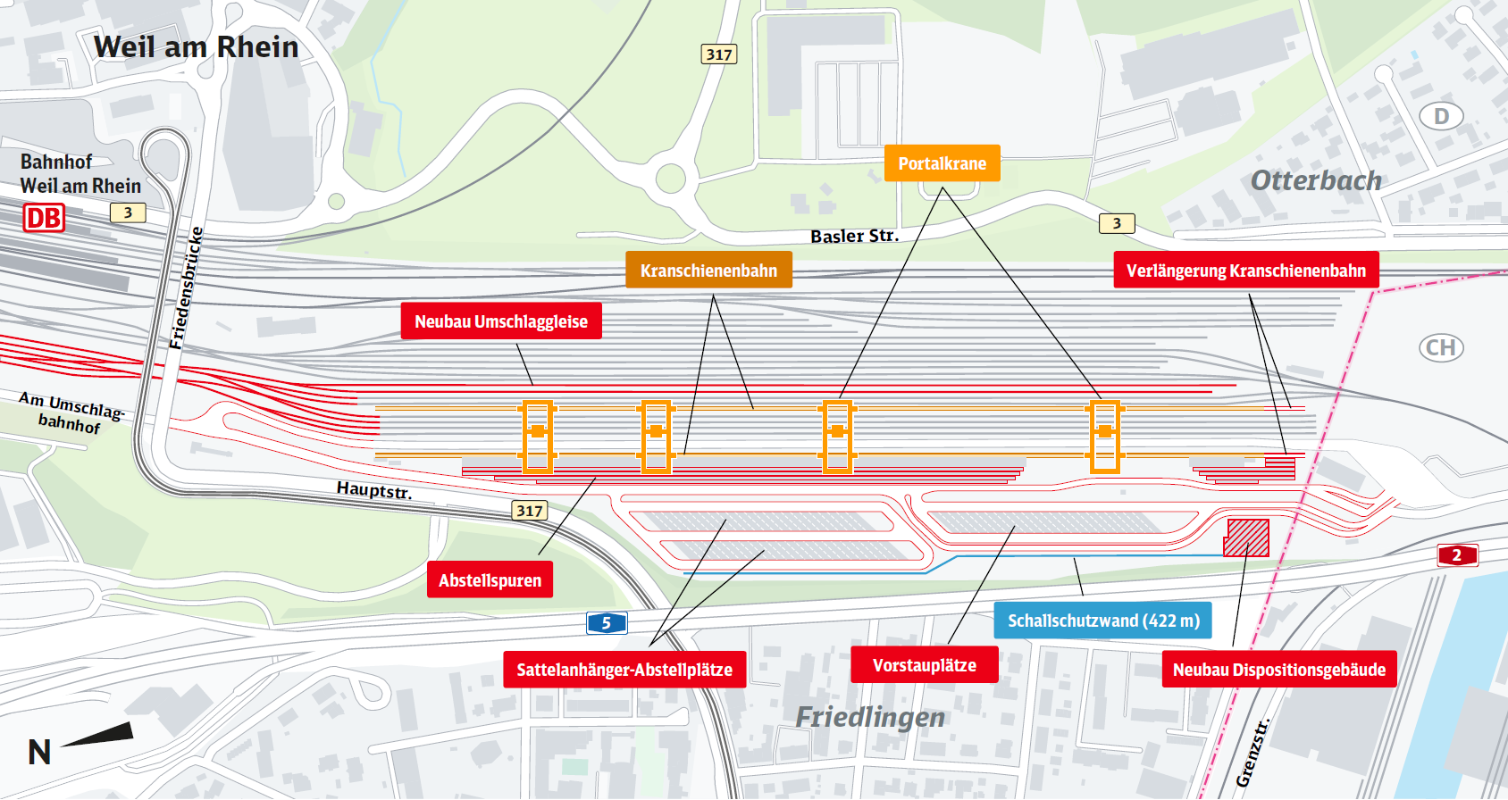 Übersichtskarte mit Erweiterungen am KV Terminal Basel–Weil am Rhein